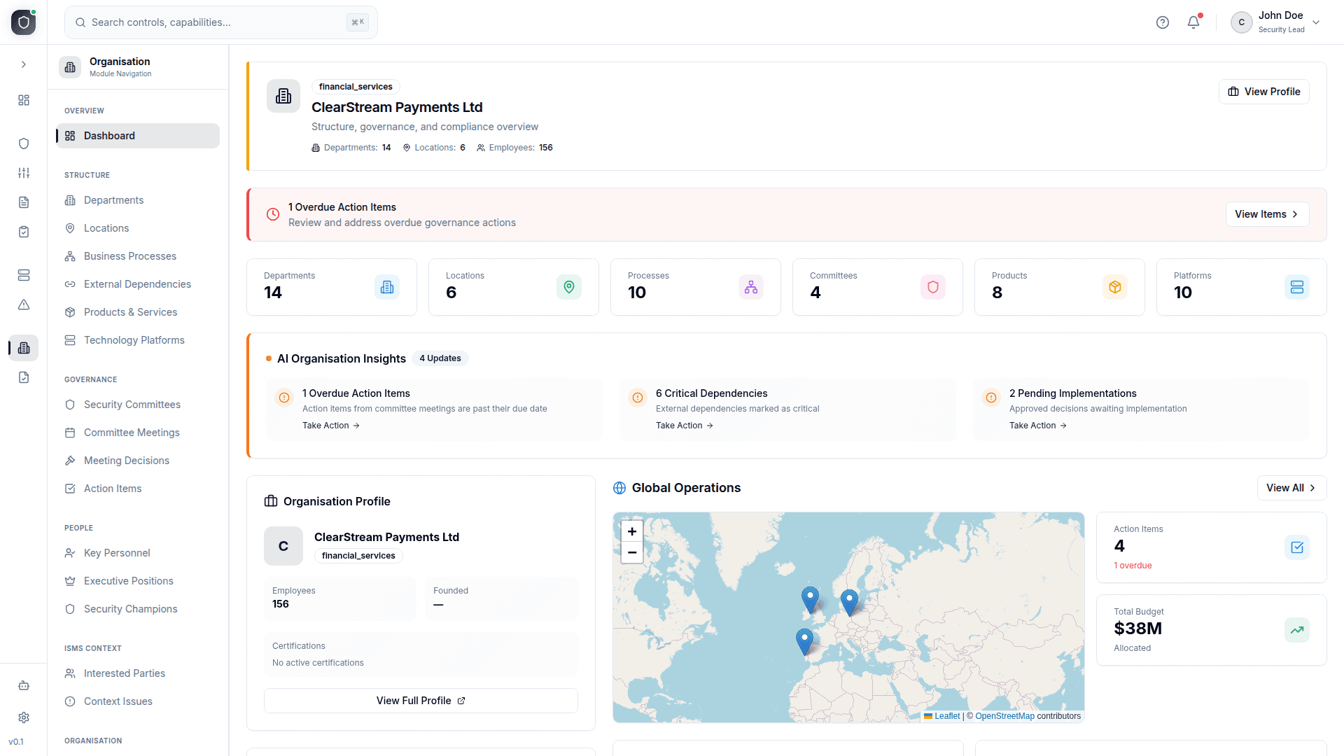 Organisation screenshot